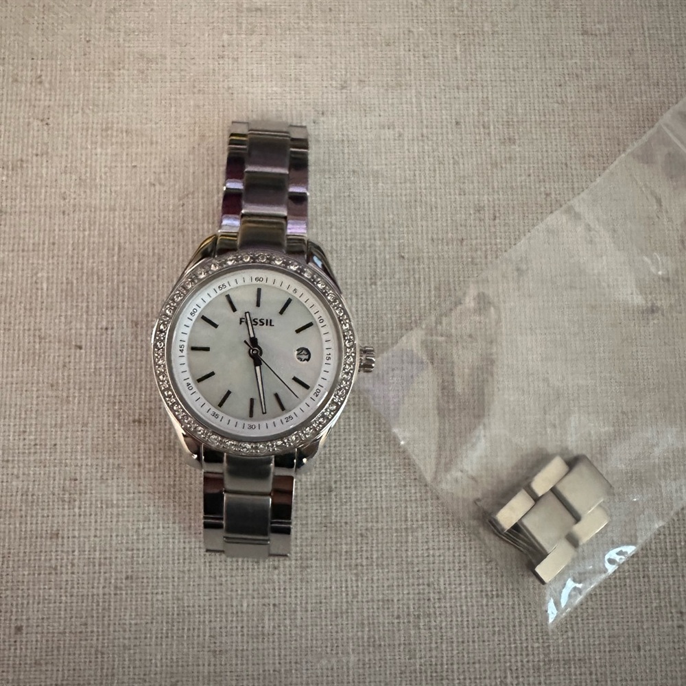 Fossil Silver Watch with White Dial
